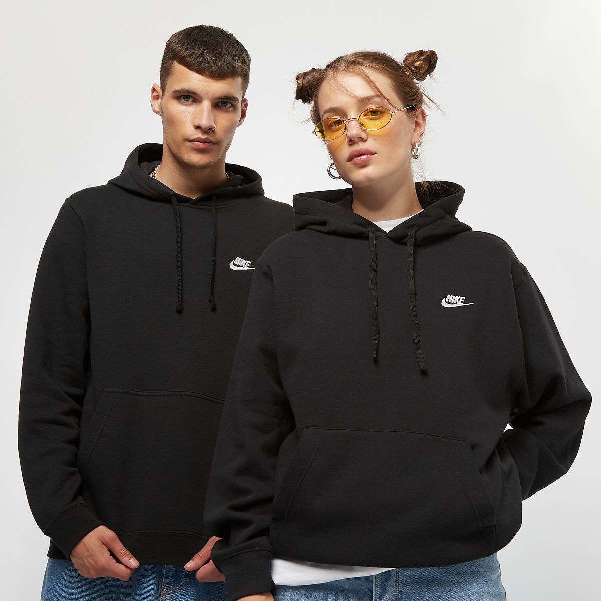 sportswear club fleece pullover hoodie, nike, apparel, black/black/white, taille: xl