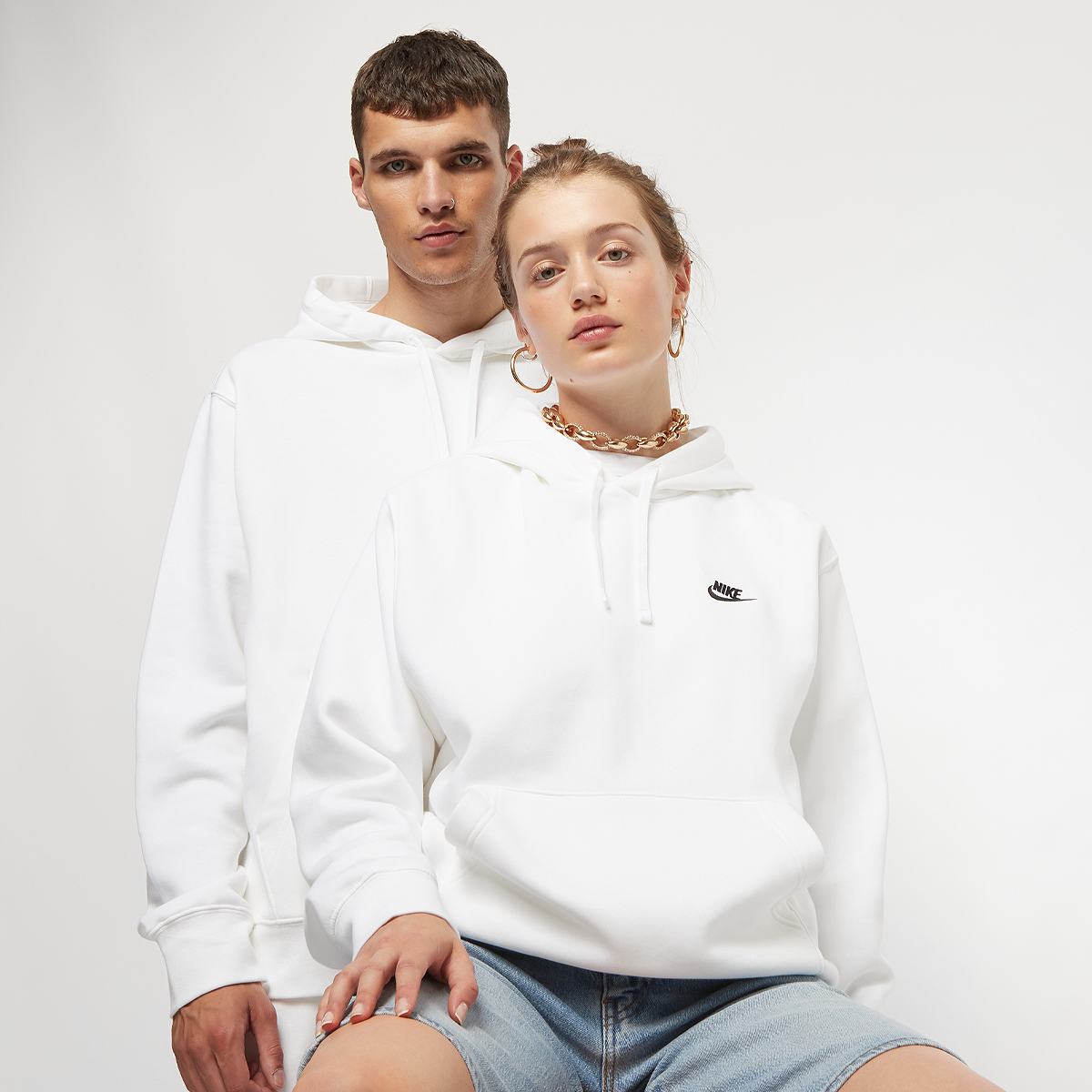 sportswear club fleece pullover hoodie, nike, apparel, white/white/black, taille: m